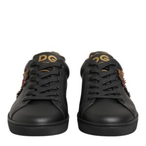 Black Leather Heart Embellished Sneakers Shoes