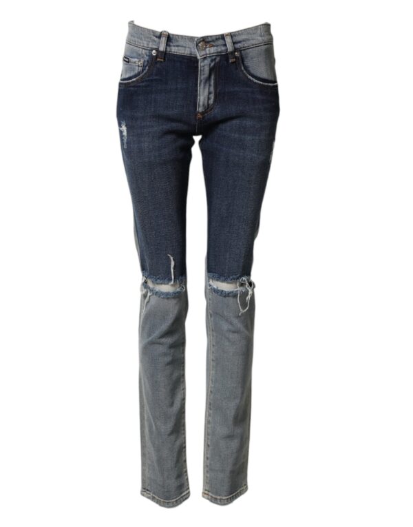 Blue Two Tone Cotton Men Skinny Denim Jeans