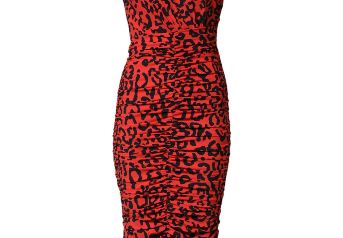Red Leopard Print Nylon Sheath Midi Dress