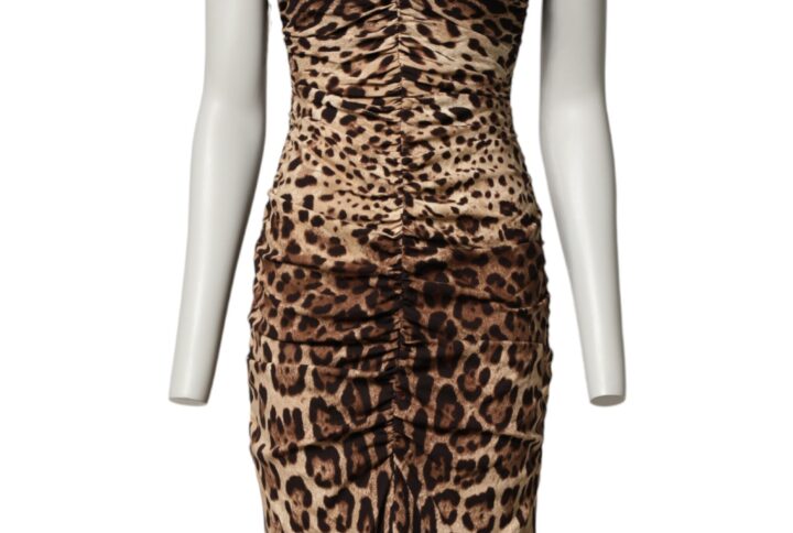 Brown Leopard Sleeveless Sheath Midi Dress