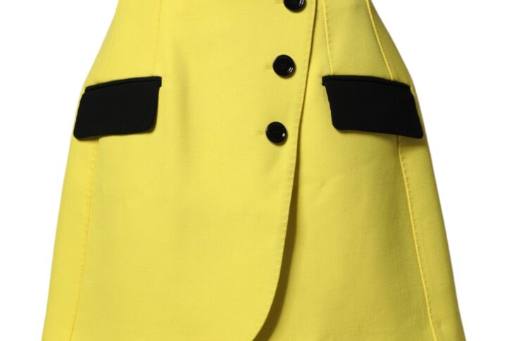 Yellow Wool Buttoned High Waist Mini Skirt | Jag Couture London – New York