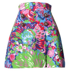 Multicolor Floral Buttoned High Waist Mini Shorts