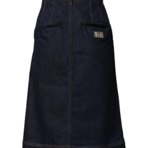 Dark Blue Cotton A-line Denim Midi Skirt