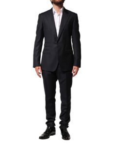 Dark Blue Wool Single Breasted Men 2 Piece Suit