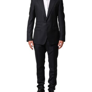 Dark Blue Wool Single Breasted Men 2 Piece Suit