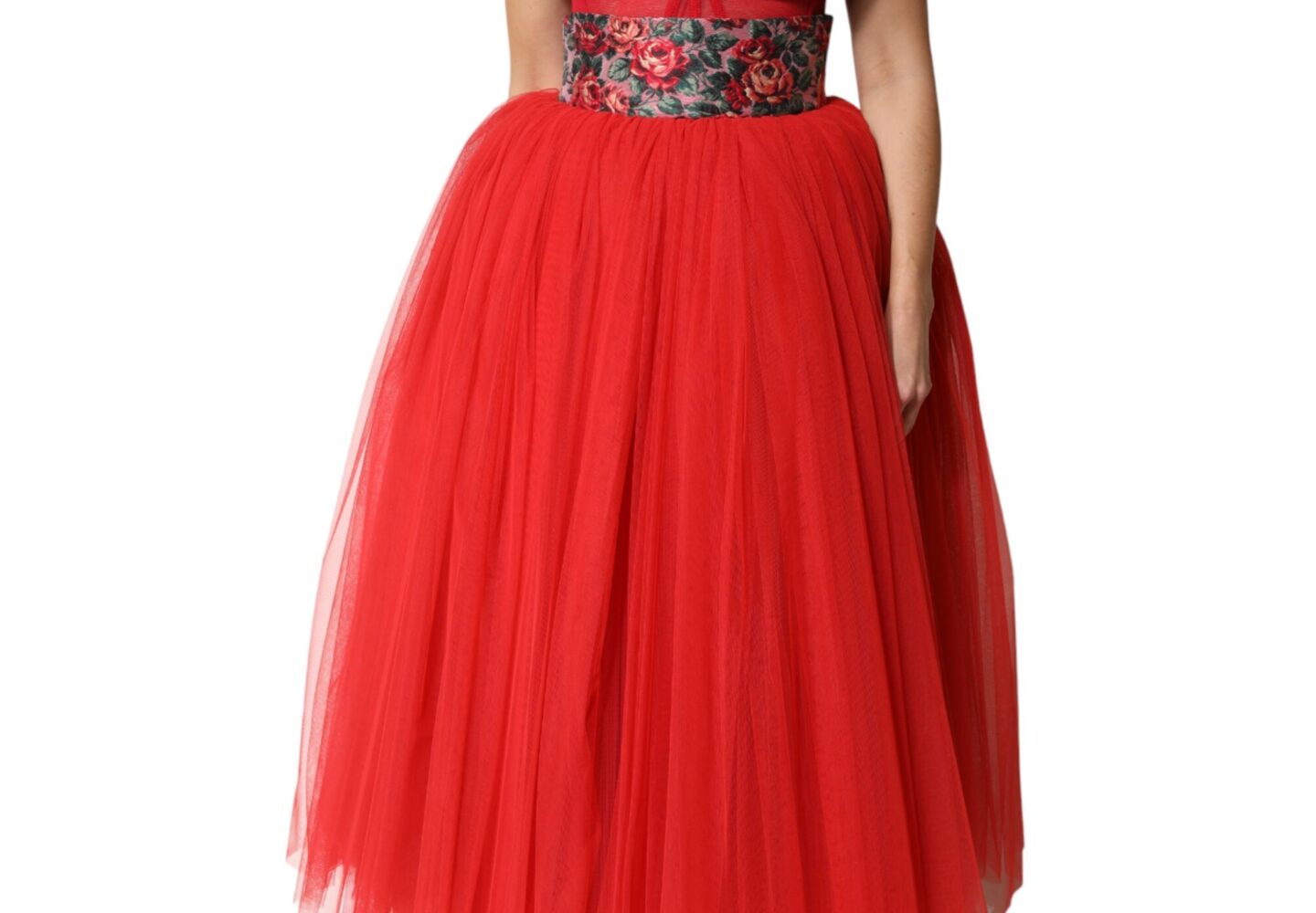 Red Floral Off Shoulder A-line Gown Dress