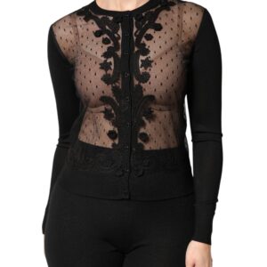 Black Sheer Button Down Cardigan Sweater - Jag Couture London