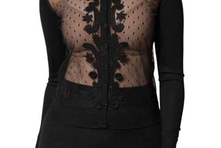 Black Sheer Button Down Cardigan Sweater | Jag Couture London – New York