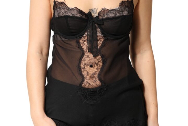 Black Silk Floral Lace Chemise Lingerie Top | Jag Couture London – New York