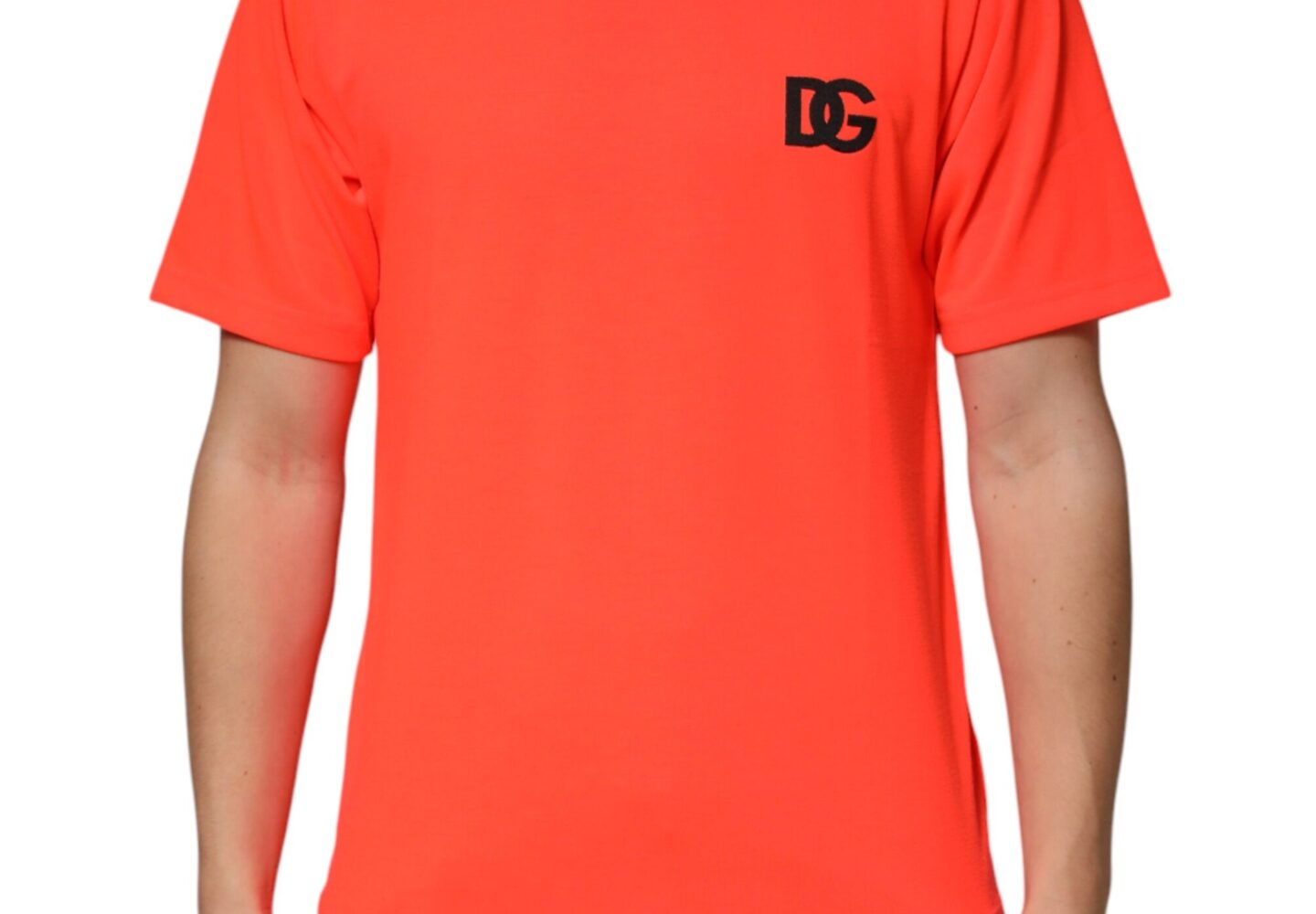 Neon Orange Polyester Crew Neck Men T-shirt