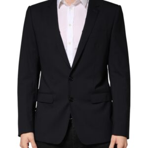 Dark Blue Wool Single Breasted 2 Button Blazer