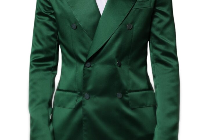 Green Satin Double Breasted Jacket Blazer | Jag Couture London – New York