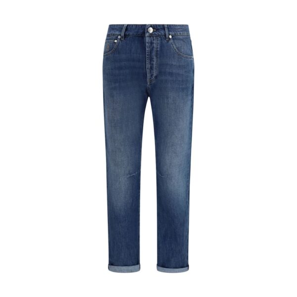 Blue Cotton Straight-Leg Jeans