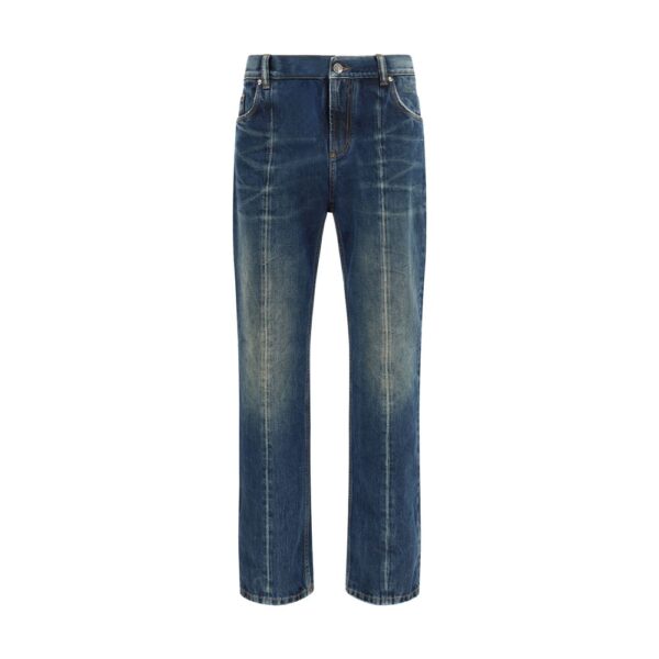 Blue Cotton Straight-Leg Jeans