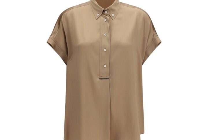 Beige Silk Shortsleeve Shirt | Jag Couture London – New York