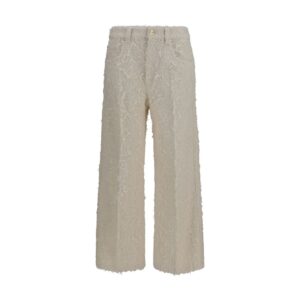 Beige Cotton Cropped Pants