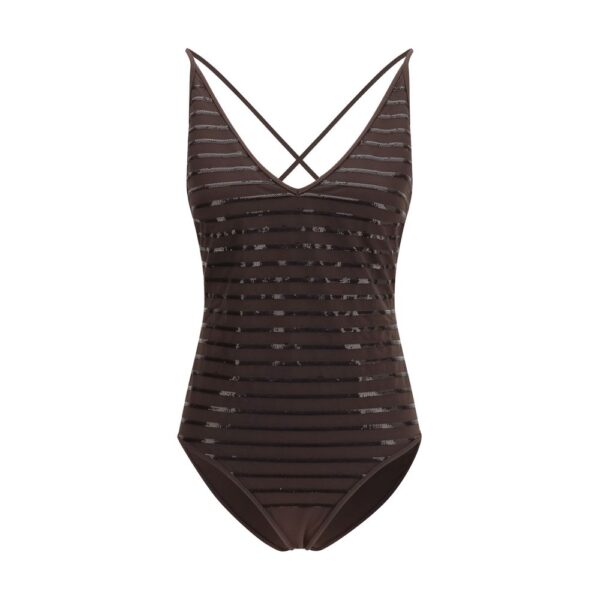 Brown Nylon One-Piece Swimsuit