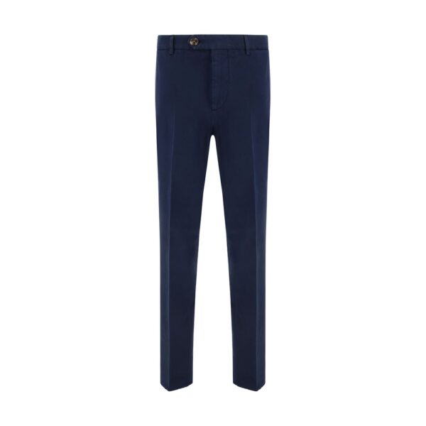 Blue Cotton Casual Pants