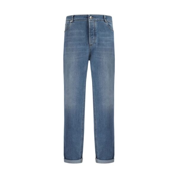 Blue Cotton Straight-Leg Jeans