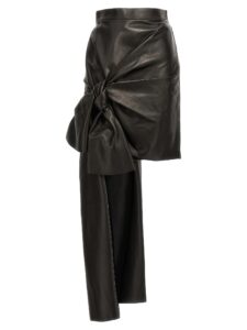 Black Lamb Leather Long Skirt