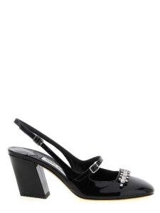 Black Leather Mid Heel Pumps