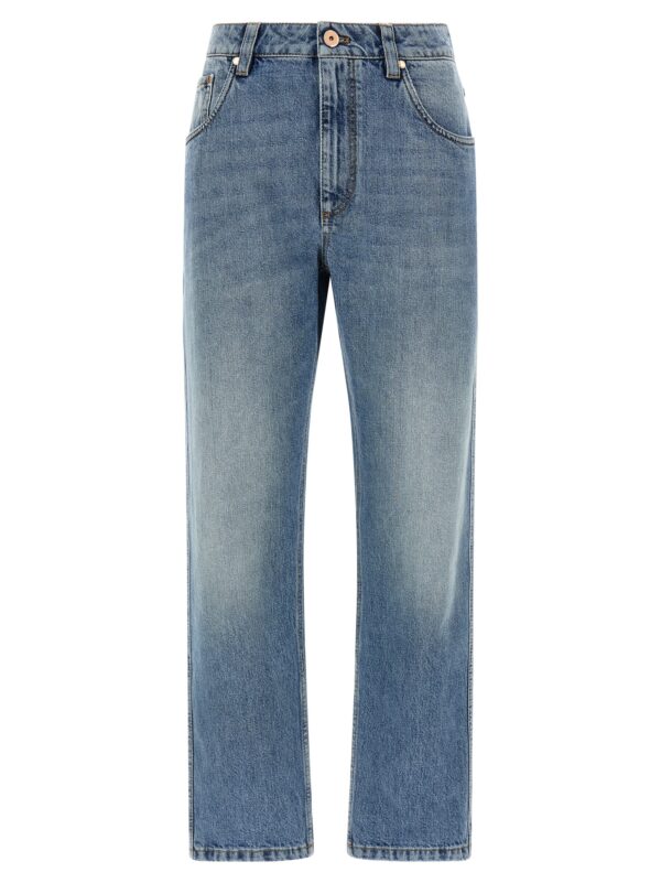 Blue Cotton Straight-Leg Jeans