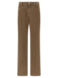 Beige Cotton Straight-Leg Jeans