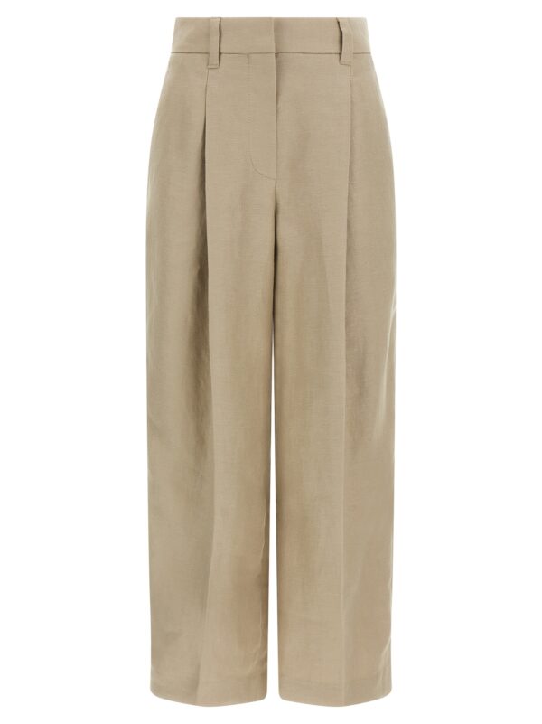 Beige Linen Casual Pants