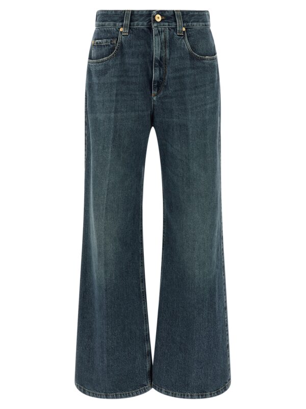 Blue Cotton Flared Jeans