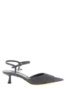 Gray Tencel Mid Heel Pumps