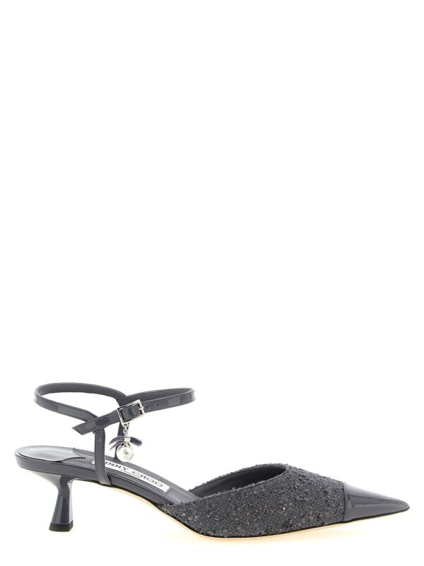 Gray Tencel Mid Heel Pumps
