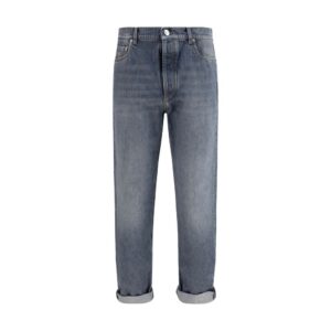 Gray Cotton Straight-Leg Jeans