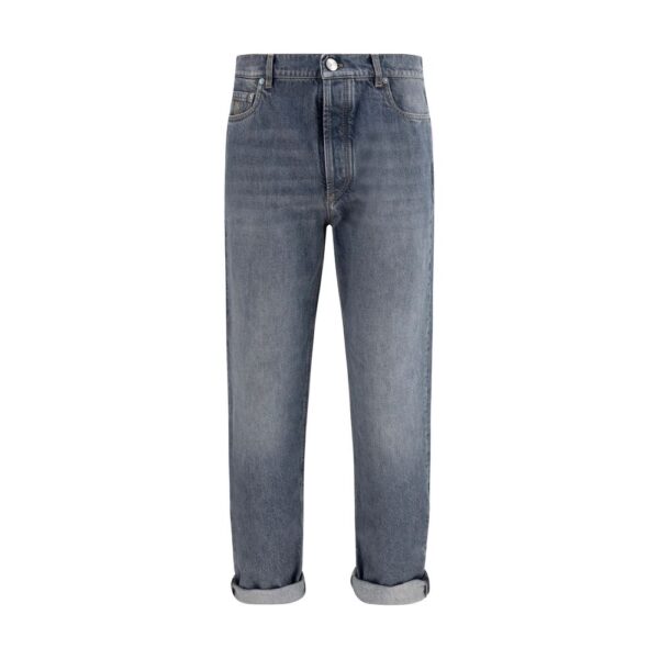 Gray Cotton Straight-Leg Jeans