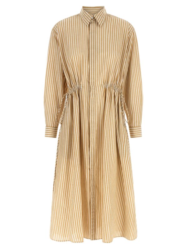 Beige Cotton Midi Dress