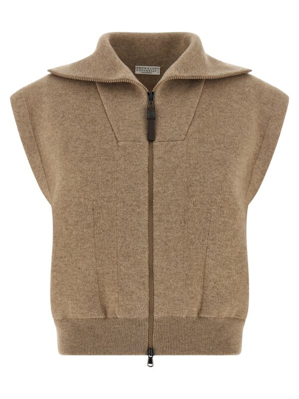 Beige Cashmere Sleeveless Jacket