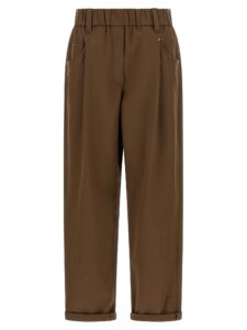 Brown Cotton Casual Pants