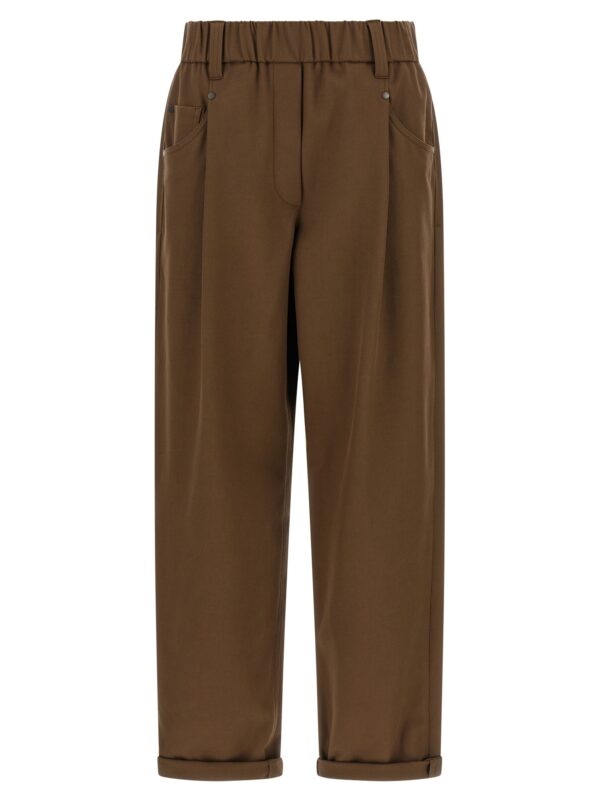 Brown Cotton Casual Pants
