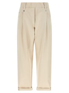 Beige Cotton Casual Pants