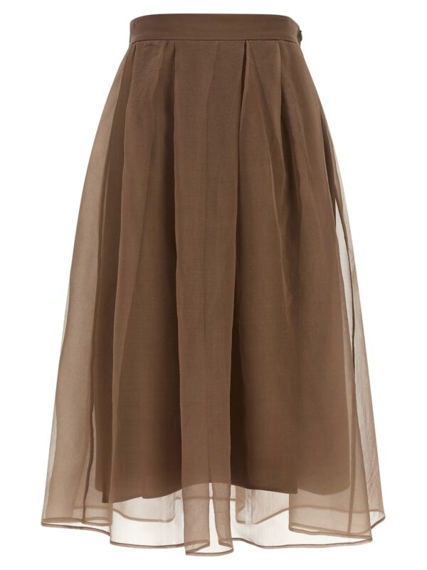 Brown Silk Midi Skirt