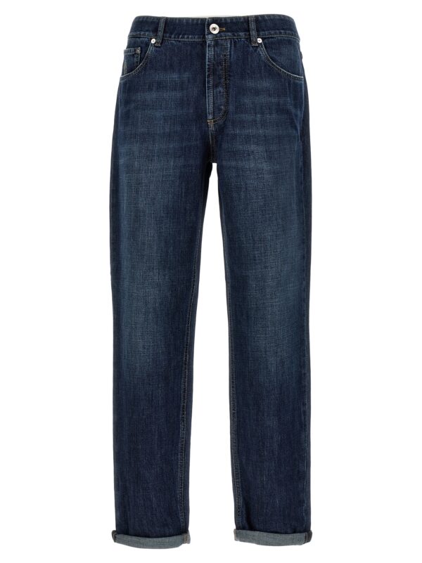 Blue Cotton Straight-Leg Jeans