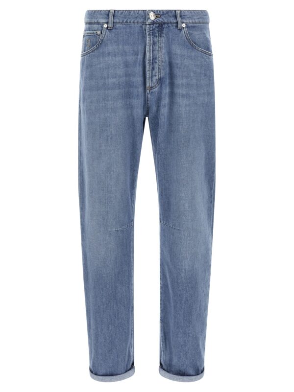 Blue Cotton Straight-Leg Jeans