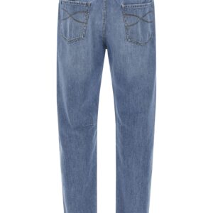 Blue Cotton Straight Leg Jeans