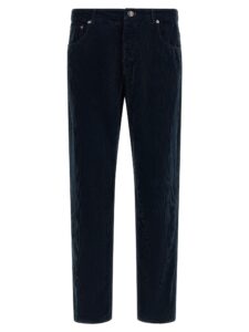 Blue Cotton Casual Pants