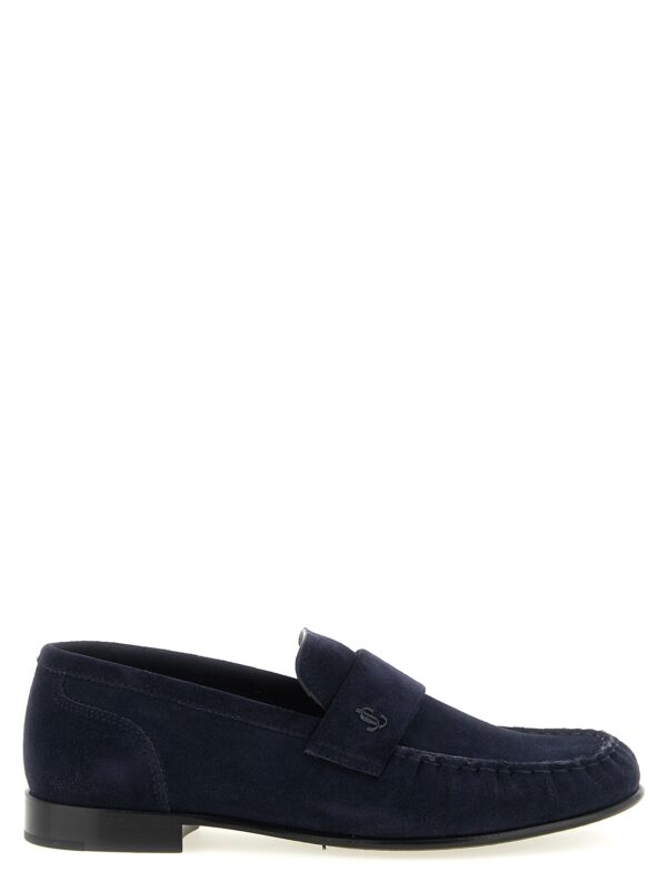 Blue Leather Slip-On Loafers