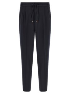 Blue Virgin Wool Casual Pants