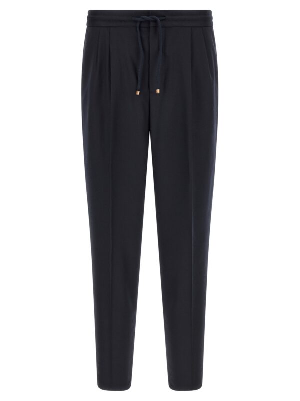 Blue Virgin Wool Casual Pants