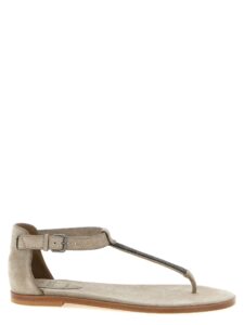 Beige Calfskin Flat Sandals