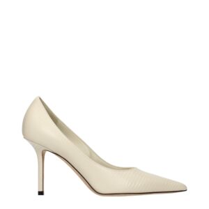 Beige Leather High Heel Pumps