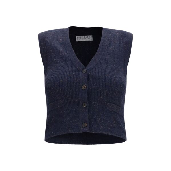 Blue Cashmere Sleeveles Sweater