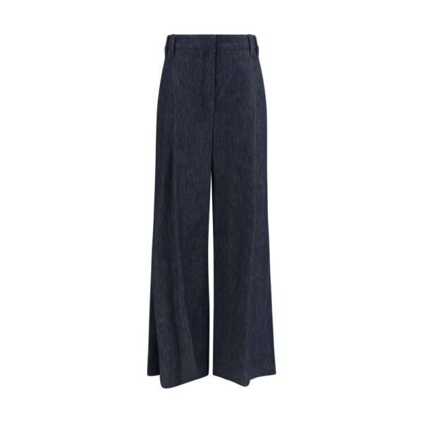 Blue Cotton Casual Pants